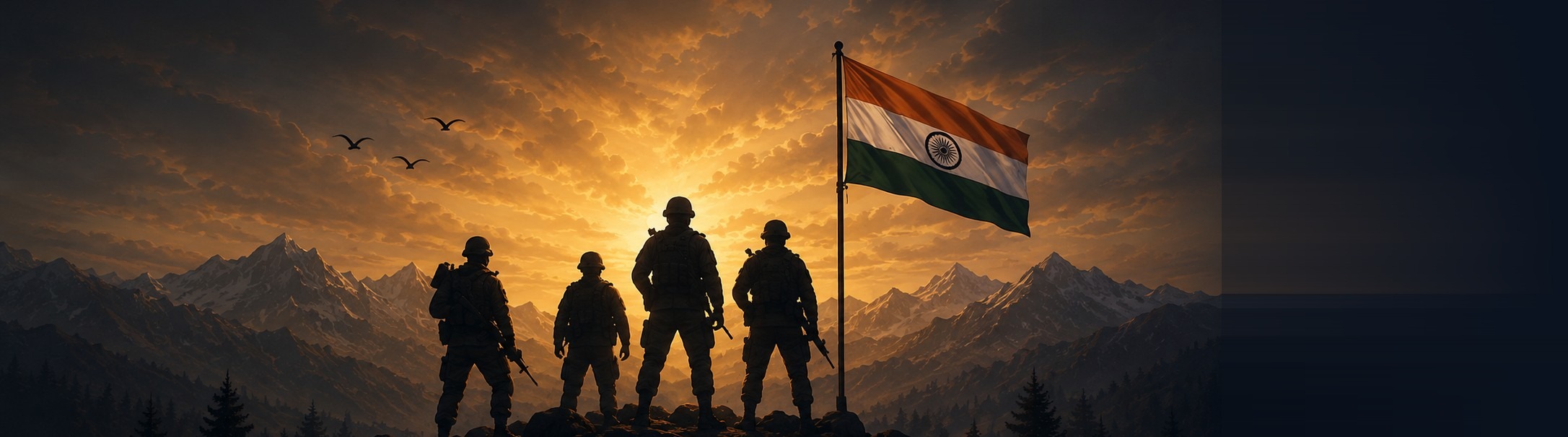 Soldiers standing with the Indian flag